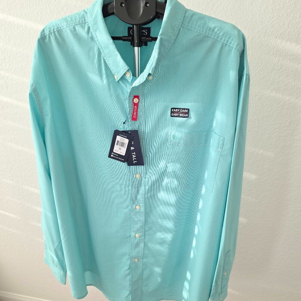 CHAPS MEN 4XB NWT LIGHT GREEN AND WHITE HOUNDS TOOTH CHECK LONG SLEEVE SHIRT